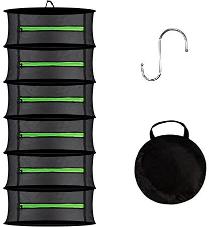 HAQIULINE Herb Drying Rack Net, 6 Layer 2ft hanging Drying Rack Net, Plant Drying Rack Net with Hook, for Drying Seeds, Herb, Vegs, Fruits, Bud (6 Layer)