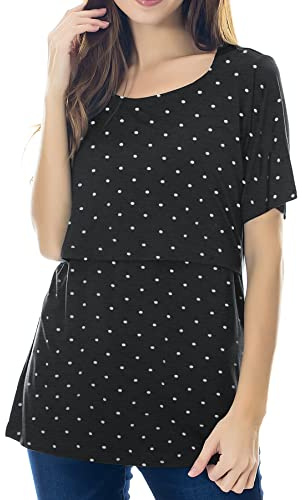 Smallshow Nursing Tops Women’s Maternity Short Sleeve Shirts Maternity Breastfeeding Clothes,SVP145,S