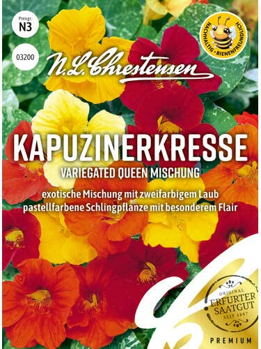 Kapuzinerkresse Variegated Queen Mischung, N.L. Chrestensen Blumensamen Mischung für Garten und Wiese