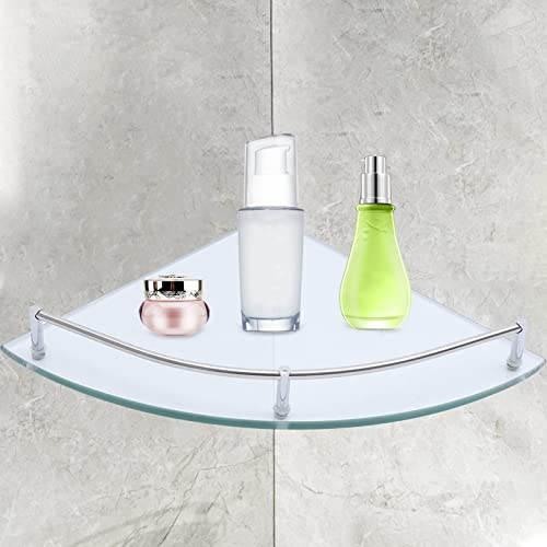 KenSyuInt Eckregal Glasregal Duschablage Wandregal für Badezimmer, Dreieckiges Glasregal Glas Wandmontage Regal Klarglas Duschkorb Dreieck Badregal Dusche mit Regalträger