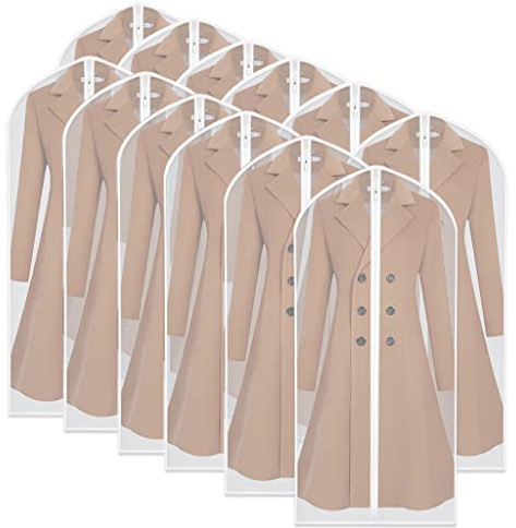 Garment Covers Bag 12 PCS Transparent Waterproof Dustproof Dresses Storage Bags for Wardrobe Storage Suit Cloth Cover Washable Clear Zipper Garment Bags for Long Dress Suits Gowns