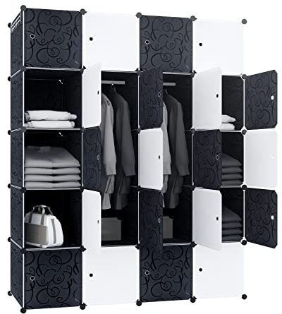 TRMLBE Regalsystem mit 20 Würfel Fächern DIY Kleiderschrank aus Kunststoff Tragbarer Steckregal mit Türen Schrank Garderobenschrank Schuhregal, für Kleidung Schuhe - mit 2 Kleiderschrank