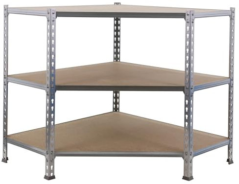 Simon Rack Estantería Metálica Almacenaje, Sin tornillos, 3 Baldas Madera, Alta Capacidad Carga 200 kg, 900x900x300 mm, Estantería Garaje Trastero, Galva/Madera