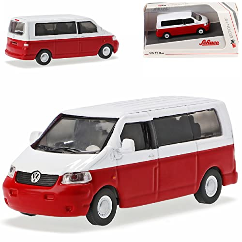 Volkwagen T5 Rot Weiss Personen Transporter Vor Facelift 2003-2009 H0 1/87 Schuco Modell Auto mit individiuellem Wunschkennzeichen