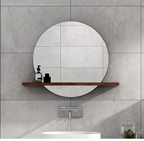 Miroirs de salle de bain modernes, miroir mural rond avec étagère en bois massif, miroir de maquillage décoratif anti-explosion, différentes tailles/étagère en noyer/50 cm