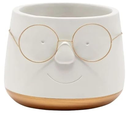 Napco Pot de Fleurs d'intérieur en béton avec Face inférieure dorée et Verres Blancs 11,4 x 12,9 cm