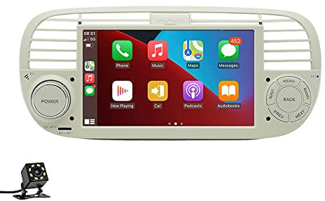 BOOMBOOST Wireless CarPlayer Android Auto Car Stereo Android 7 Inch 2 Din Touch Screen Car Radio Support Bluetooth/FM/WiFi/GPS/Mirror Link Compatible with Fiat 500+8LED Camera (White)