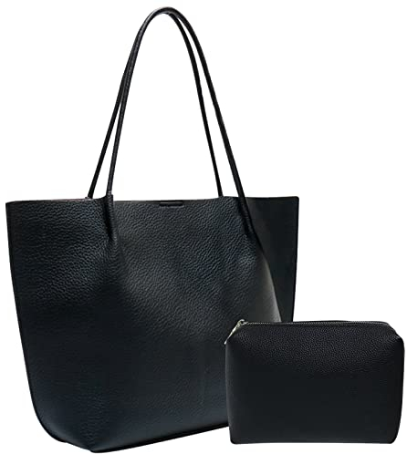 Lizbin Einkaufstasche für Damen, Große Einkaufstaschen Schultertasche, Damenhandtaschen mit passendem Portemonnaie, Leder Geldbörsen und Handtaschen, Top Griff Damen Umhängetaschen (Schwarz)