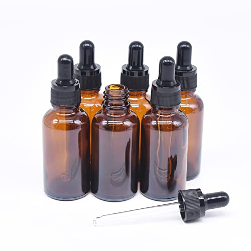 BOUNHOHE 30ml Amber Glass Bottle with Glass Pipette, Small Sample Empty Glass Bottles, for Essential Oil Aromatherapy Blends (6pack)