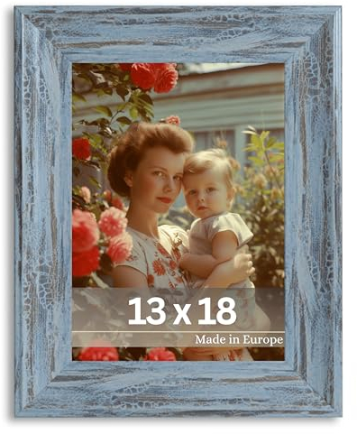 VictoR Bilderrahmen Vintage Vincent in Grau Blau 13x18 cm - Vintage Fotorahmen Landhaus - Deko Rahmen mit bruchsicherem Acrylglas - Bilderrahmen 13x18 Grau