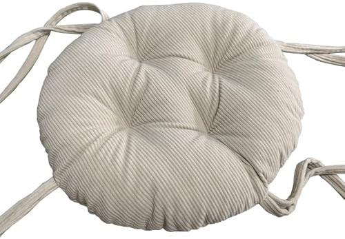 Premium Runde Hocker Sitzkissen, 6cm Dicken Sitzauflage Kord Stuhl Kissen rutschfest Stuhl Pads Mit Krawatten Super Weiches Kissen Pad (Durchmesser:25cm(10inch), Beige)