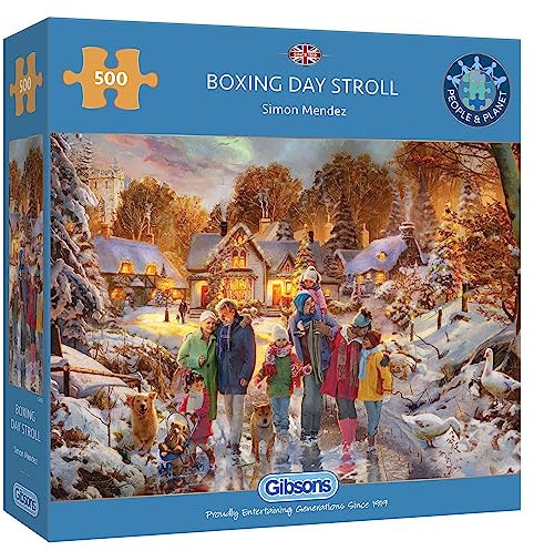 Gibsons Boxing Day Stroll 500 Piece Jigsaw Puzzle Christmas Jigsaw Sustainable Puzzle for Adults Teens Premium 100% Recycled Board Great Gift Gibsons Games