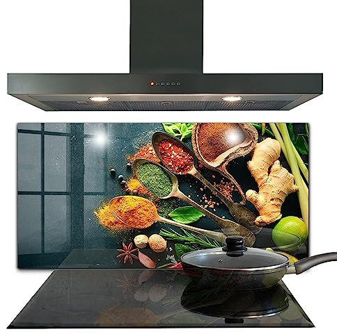Wallfluent 120x60 cm Panneau De Cuisine Cuisine Décoration Murale Panneau Autocollant Verre Trempé Intérieur - Cuisine d'Oriental Spices