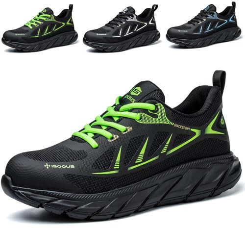 ISOOUS Arbeitsschuhe Herren Sicherheitsschuhe Damen Stahlkappenschuhe Sportlich Atmungsaktiv Schutzschuhe rutschfest Grün 46