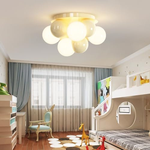 LED Schlafzimmer Deckenlampe Cream Puff Design Deckenleuchte Retro Kreativ Kugel Lampenschirm Deckenlicht Kinderzimmer Beleuchtung Wohnzimmer Esszimmer Schlafzimmer Dekoration Kronleuchter ( Color : Y
