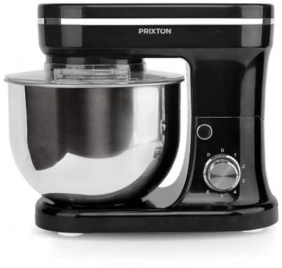 PRIXTON KR200 - Batidora Amasadora Reposteria Potencia 1200 W 6 Velocidades Bol Acero Inoxidable 5 litros 3 Accesorios Tapa Transparente (Reacondicionado) (Negro)