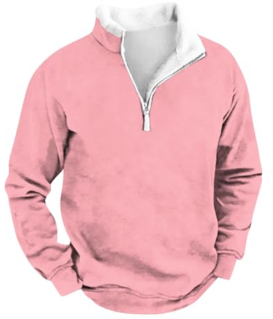 KONG JIMFAN Mantel Fischgrät Herren Pulli Frauen Pullover Vintage Herren Flauschiger Hoodie Sweatshirt Herren Zipper Hemd Herren Print Weißes Freizeithemd Herren Unterhemd Langarm Knopfleiste(Pink,L)