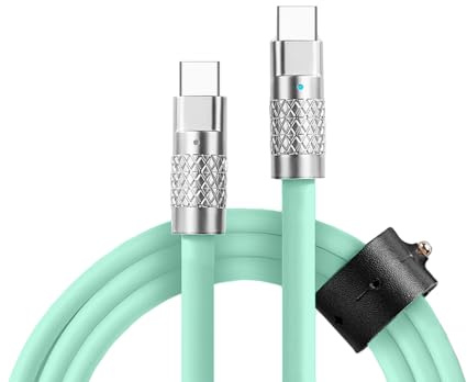 SPORTS XTREME PROGRAM Cable de Carga USB C a USB C, PD 60 W, Silicona Resistente, soporta Transferencia de Datos,Organizador de Cable Incluido, 1,5 Metros (Verde)