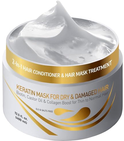 Vitamins Haarmaske Keratin Haarkur Behandlung - Biotin, Castor Oil, Collagen Protein & Kokosöl Deep Conditioner für geschädigtes dünnes trockenes strapaziertes Haar