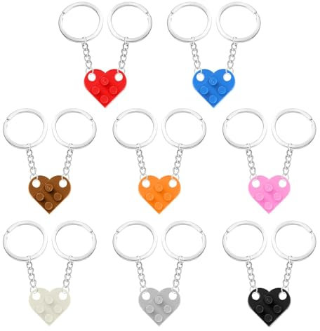 8 Pack Love Heart Keyring Small Brick Heart Keychain Set Multicolor Hung on Keys Backpacks and Wallets Matching Decorations Gifts for Friend Couples Parents Lovers Friendship for Father's Mother's Day