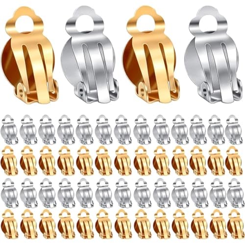 WKRTDY 50 pcs Edelstahl Clip-On Ohrringe - Flache Runde Ohrclips für Damen ohne Ohrlöcher - Ohrklipser als Zubehör für Ohrringe und Schmuckherstellung - Bastelbedarf