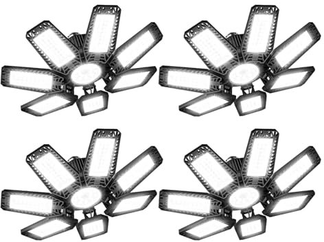 YIQIBRO Lampada da Plafoniera LED Garage Soffitto - 35W 3500LM 6500K Lampada da Garage a LED 4 Pezzi con 7+1 Pannelli Deformabili E27/E26 per Officine, Scantinati