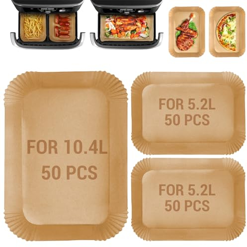 VIRIECH 150 Pezzi di Carta da Forno per Friggitrice ad Aria Calda AF500EU Ninja Foodi Flexdrawer da 10,4 L e 5,2 L, Carta Forno per Friggitrice ad Aria, Carta Rettangolare Airfryer per Flexdrawer