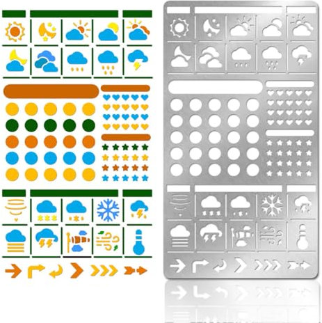 NBEADS Wetter Metall Schablone, 10.1x17.7 cm Matte Bewölkte Regnerische Verschneite Symbol-Punkt-Tagebuch-Vorlagen Wiederverwendbare Planer-Schablonen Werkzeug Für Tagebuch Scrapbook Planung