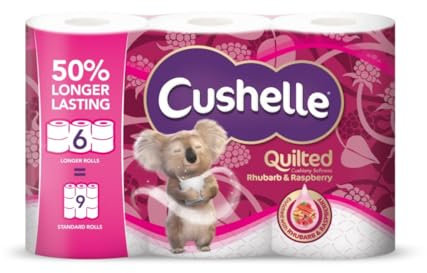 Cushelle Quilted Raspberry & Rhubarb 50% Longer Lasting Toilet Tissue 6 Equals 9 Regular Rolls