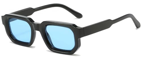JCTAIFOO Trendige Rechteck Sonnenbrille für Herren Damen Vintage Rechteckige Retro Quadrat Chunky Brille (Schwarz/Blau)