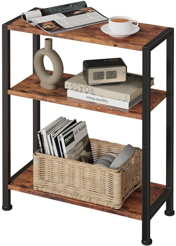Vantimo 3-Tier Side Table, Small End Table, Sofa Side Table for Narrow Spaces, Slim End Table, Nightstand Table, for Living Room Bedroom Office, Rustic Brown