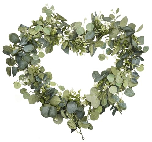 Fettwal 2 Stück Eukalyptus Girlande, Eukalyptus Deko, Eukalyptus Künstlich Blumen girlanden Tischdeko Pflanze mit Weiße Blumen, für Tisch Blumengirlande Grüne Wand Deko Grün Blumen (2X1,8M)