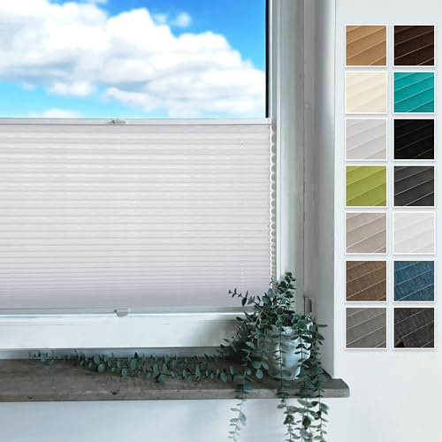 Rollmayer Plissee mit Bohren, Plisseerollo Faltrollo Sichtschutz und Sonnenschutz für Fenster und Tür Premiumqualität Falte für Zuhause, 3 Kollektionen(Binco Weiß,B130cm x H130cm)