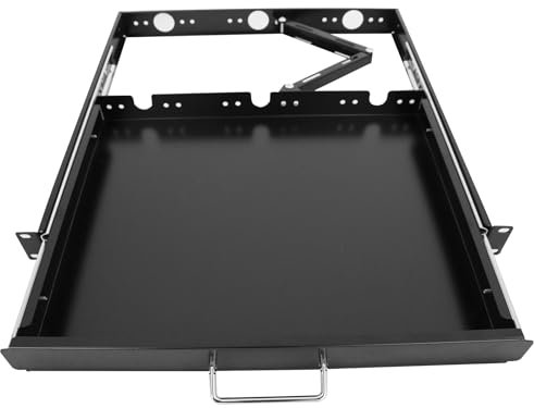 1U Keyboard Drawer 19in Sliding Keyboard Tray 17.7in Deep -Depth After Extension 26.75in with Cable Manager for Server Rack/Cabinet/Thickened Cold Rolled Steel GLOBALRACK 1U Drawer,17-26