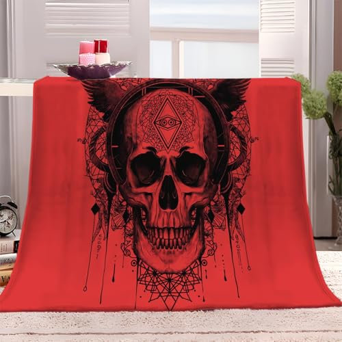 Kuscheldecke Totem Mit Rotem Totenkopf 220x240 cm Flauschig Decke Fleecedecke, Wohndecke Warm Winter Weich, Sofadecke, Couchdecke, Wohn & Kuscheldecken, Sofa überwurfdecke