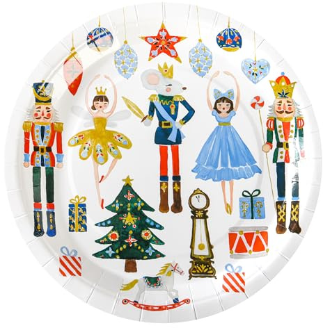 Nutcracker Paper Plates Merry Christmas Round Party Plates Winter Holiday Ballet Rocking Horse Fairy Ornaments Disposable Dinner Dessert Plates for Xmas Events Gatherings Party Supplies (48, 7 Inch)