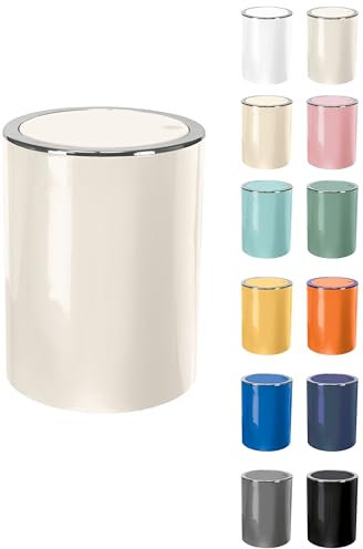 KW Clappe 5Ltr Plastic Swing Bathroom/Kitchen/Small Waste/Office Bin (Light Cream)
