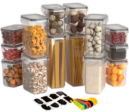 Avalo Vorratdose mit Deckel 17 Stück - Luftdichte Deckel - Vorratsbehälter Set - Müsli Schüttdose & Frischhaltedosen - inkl. Messlöffel, wiederverwendbare Etiketten und Stift