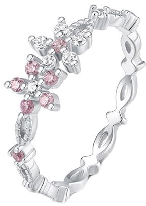 AMDXD Au 375/585 Bague solitaire en or blanc véritable avec fleurs saphir rose 9 K/14 carats Taille 47-62, Or blanc 9 carats (375), saphir rose