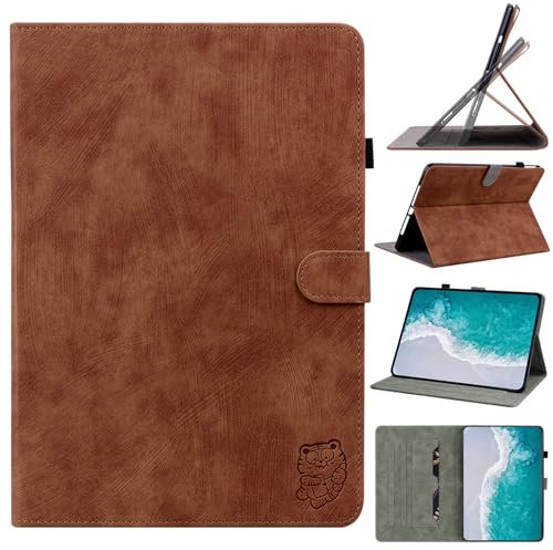 DayQiQiPu Caso Pelle PU per Amazon Fire 7 (7,0 Pollici, 12a Generazione, Uscita 2022) Motivo Tigre Carino Custodia per Tablet Flip Supporto per Slot per schede Custodie,Marrone