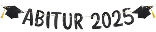 BETESSIN ABI 2025 Deko Schwarz Glitzer - Abitur 2025 Girlande mit Absolventenhut Motiv - Graduation Dekoration für Abi Abschlussfeiern, Abitur Prüfungserfolge, Abitur 2025 Geschenke UVM.