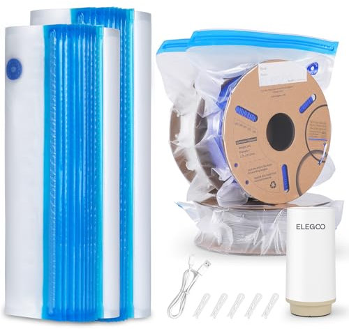 ELEGOO 3D-Druck Filament Aufbewahrung Vakuum-Kit mit Automatischer Pumpe und Dichtung Clips, 30 Verdickte Versiegelte Beutel in 2 Größen, Staubdicht und Feuchtigkeitsbeständig für Trockenhaltung