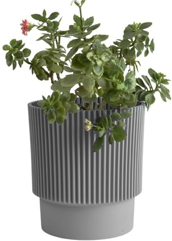 B2C Plant Pots Flower Planter 3 Colours 3 sizes Plastic Pot Modern Elegant Textured Modern Home Garden Indoor Outdoor use Convex stripes (Grey, W13cm x H16cm)