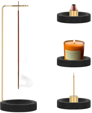 Porta bastoncini di incenso 3 in 1, Base in legno, Porta bastoncini di incenso, Design moderno con bobina a cono, Porta incenso a 9 fori per arredamento casa ufficio Meditazione Yoga