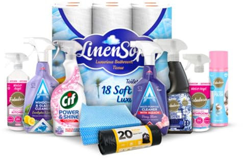 FabFinds Vegan Mega Household Cleaning Bundle 10-Piece Toilet Paper Bin Bags Antibacterial Spray Multi-Surface Cleaners & All-in-One Home Cleaning Kit