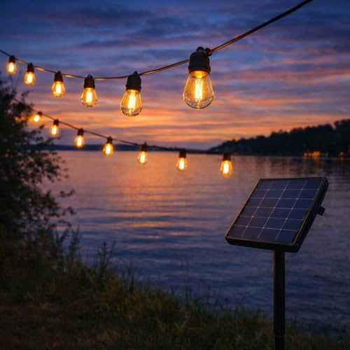 LY Sweden Solar-Lichterkette, 20-50 Meter, Außen/Innen, LED, Premium Lichterkette, Schwarz, IP65 Wasserdicht, 24V Solarlampen, Solar/USB, Warmweiß, 40-50 Lampen (50 Meter 50 Lampen)