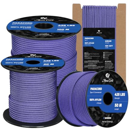 Abma Cord Paracord 3mm 15m 100% Nylon Rope Type II 3 Strands Parachute Cord - Max. 192kg (425lbs) - Purple