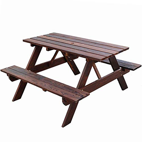 ASumPio Gartenbank, 47 Zoll Großes Korrosionsbeständiges Holz-Tisch- Und Bank-Set Für Den Außenbereich, Sonnenschirm Für Die Terrasse, Esstisch Aus Massivholz, Verwend,Carbonized Color