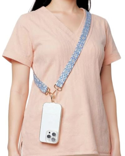 COCINUT Correa Ajustable para Teléfono Móvil y Manga de Bolso Poliéster y Algodón, Estampado Rayado,120 cm de Largo, Con Cremallera, Uso Diario, Azul