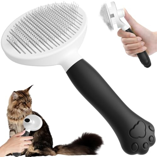 VYYTYYA Katzenbürste Hundebürste, Sanft zur Haut Katzen Bürste, Niedriger Krallen-Griff Katzenbürste Kurzhaar, Leicht zu reinigen Katzenkamm Tierhaarbürste zur Pflege für Kurz- & Langhaar (schwarz)